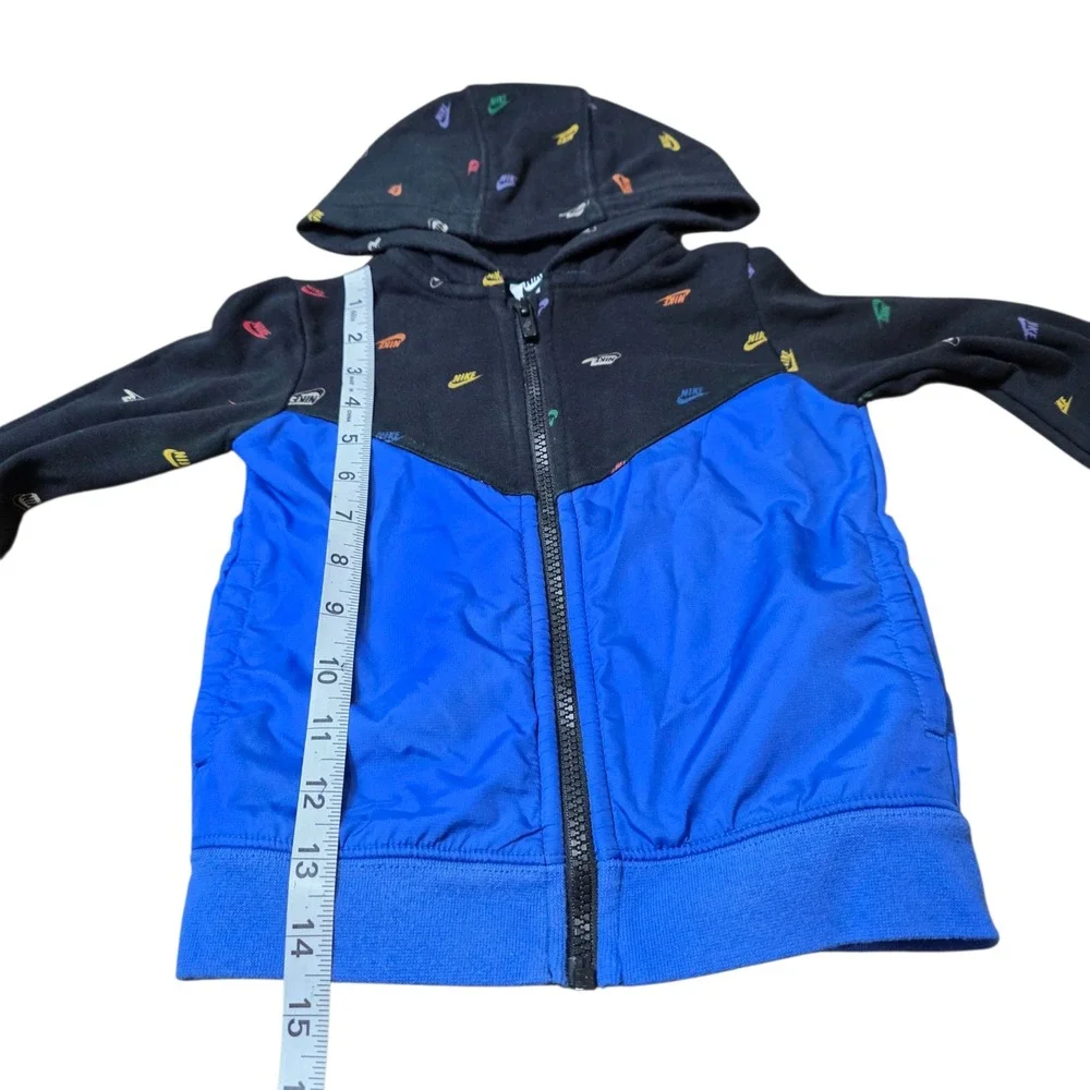 Nike‎ Kids Full Zip Hoodie Jacket Black Blue All Over Logo Print Size 3T